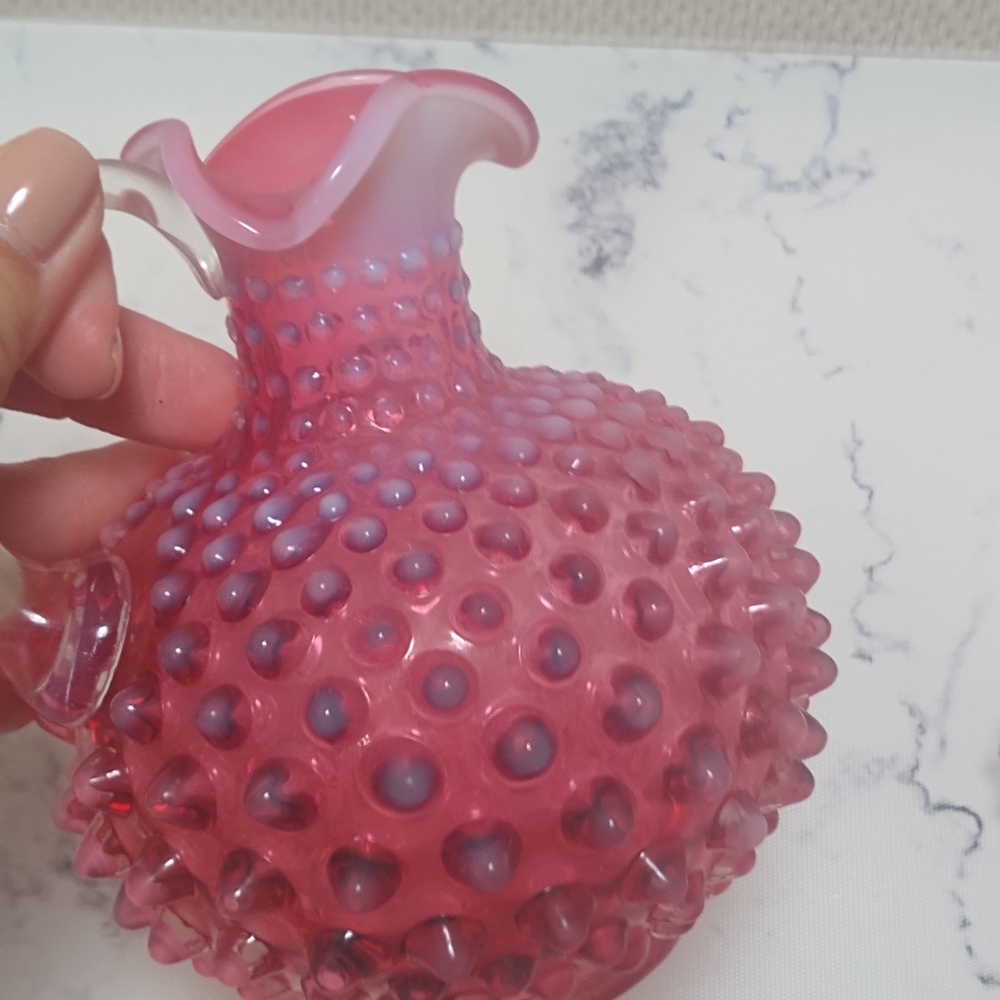 Fenton Cranberry Opalescent Hobnail Cruet With Stopper - Picture 7 of 10